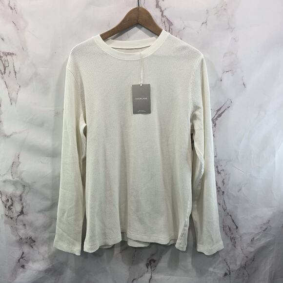 Everlane Shirt Mens Large Waffle Long Sleeve Crew Organic Thermal Cream Bone - Picture 1 of 10